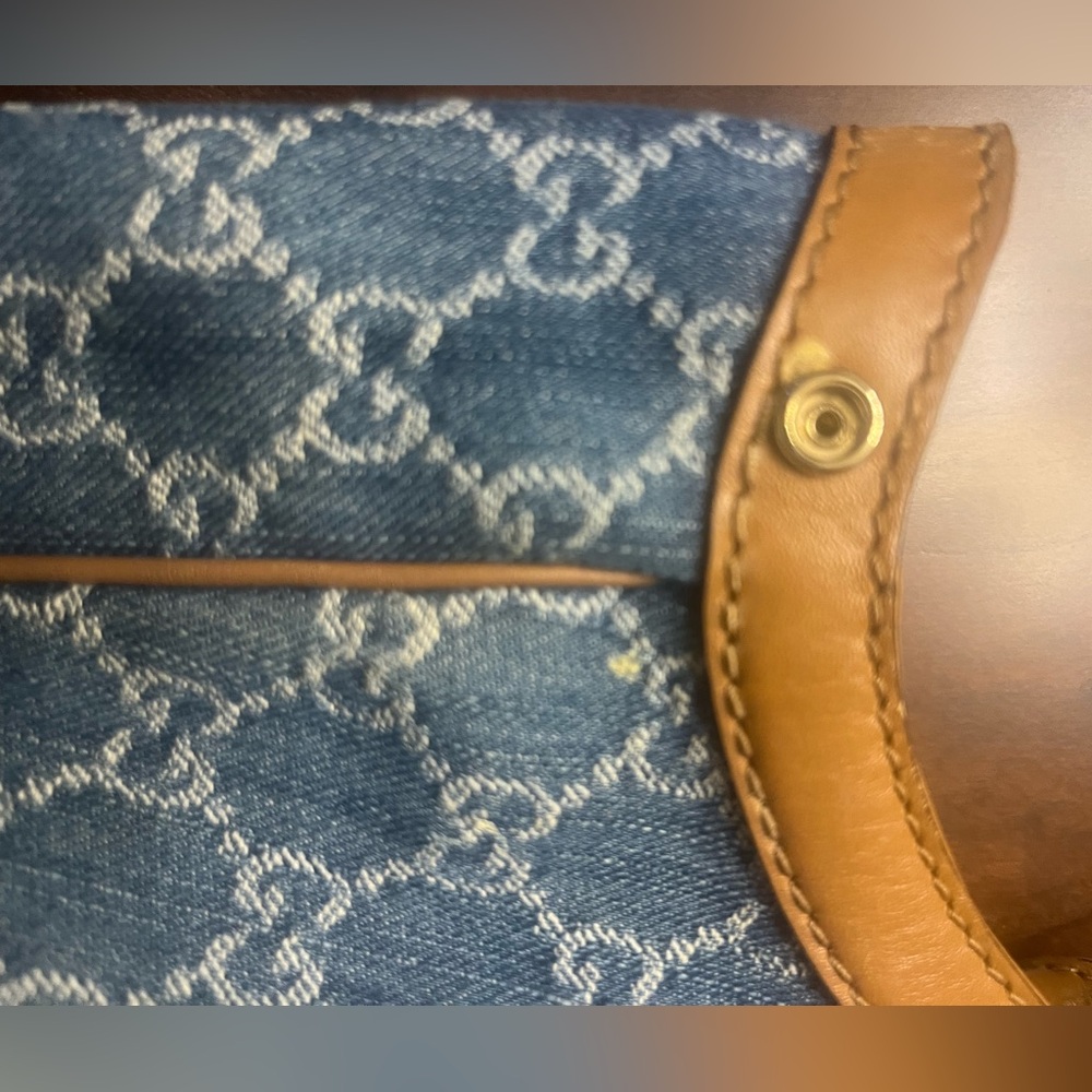Gucci Denim and Tan Leather Monogram Bag